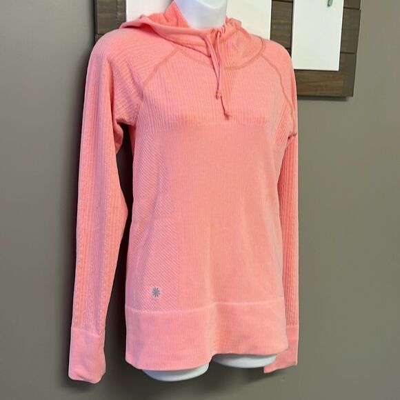 Athleta Bright Salmon Pullover Fitted Hoodie with Drawstrings & Thumb Holes- Med - Picture 4 of 11